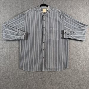 Wah Maker Shirt Mens XL Gray Striped Western Band Collar Costume Ranch Button Up